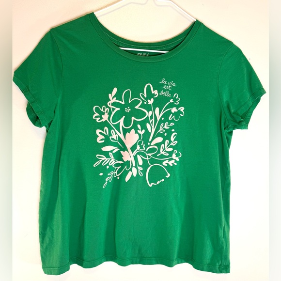 Gymboree Other - Gymboree! Kelly Green Light Pink Floral Graphic Tee Girls Juniors XL 14